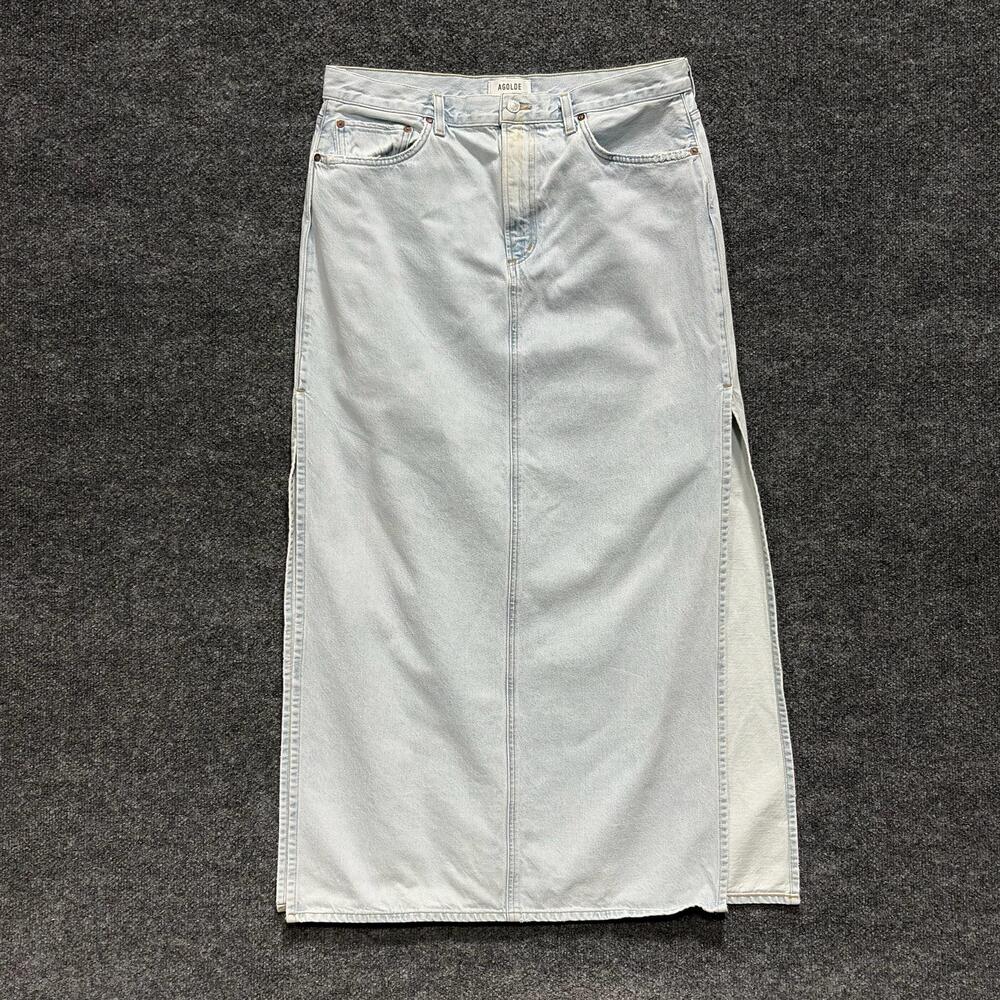 AGOLDE Astrid Skirt Womens 31 Blue Denim Long Maxi Straight Slit High Waist